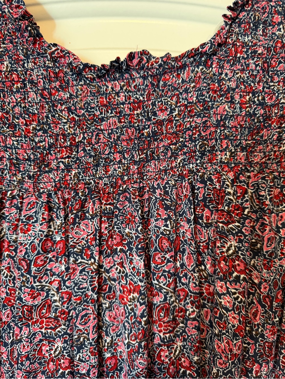 Women’s Floral Smocked top - Red & Navy